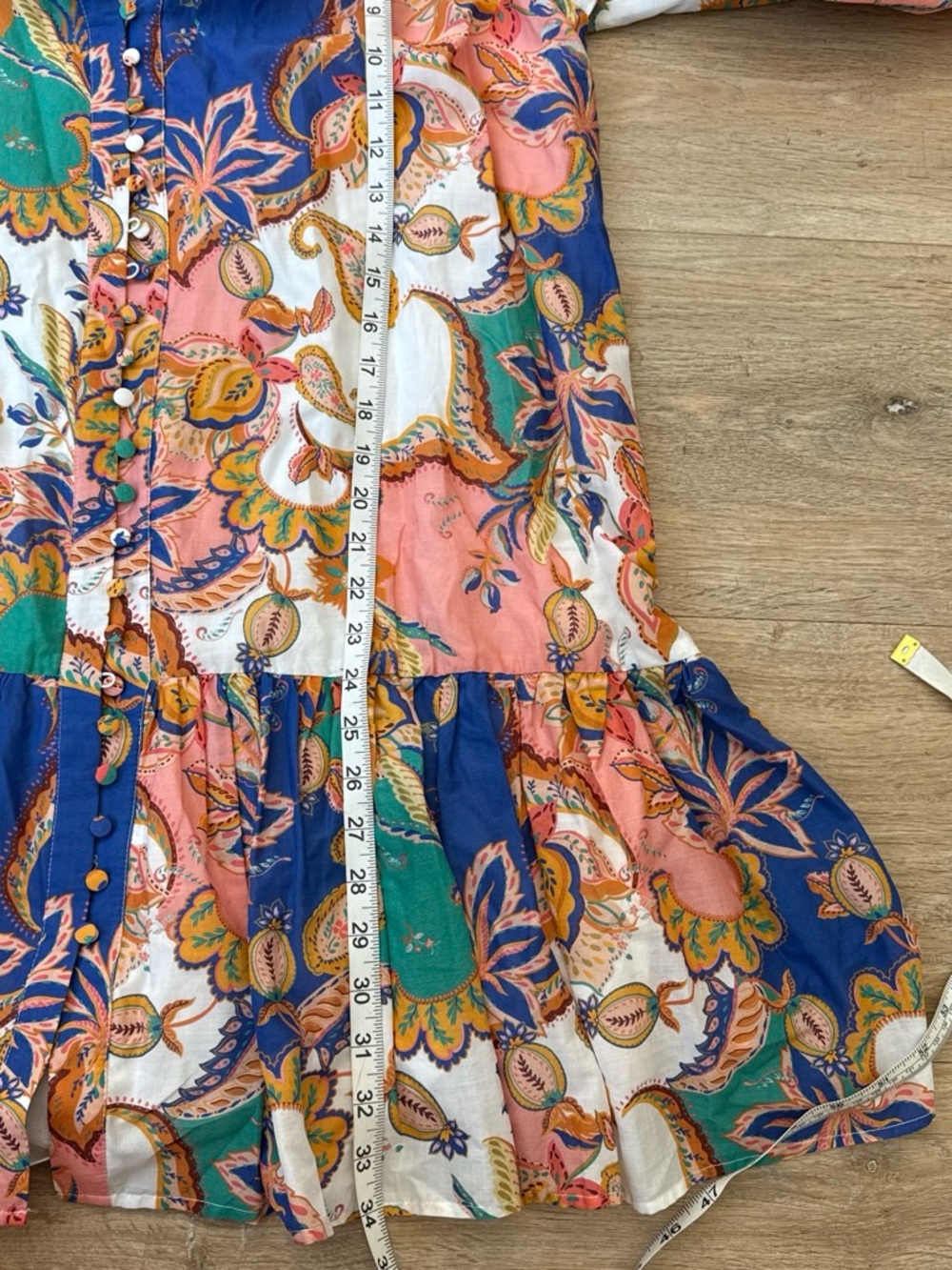 ANTONIO MELANI Paisley Button-Front Dress in Navy, Coral & Green 6 - Picture 4 of 5